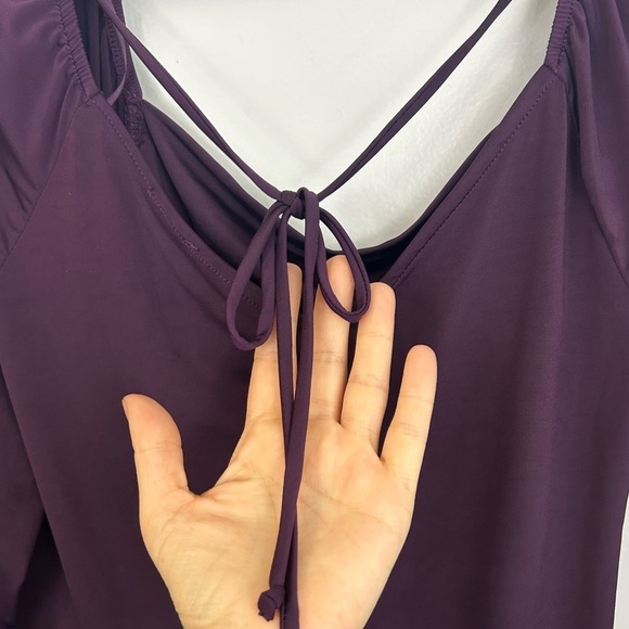 NWT Lush Davos Square Neck Back Tie Knit Purple Balloon Sleeve Top Size Large - Picture 8 of 10